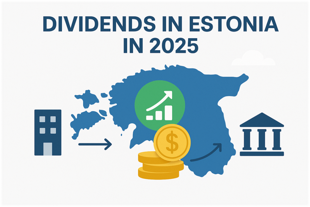 Dividend distribution process in Estonia in 2025, showing the flow of money from company to shareholders via the Estonian system