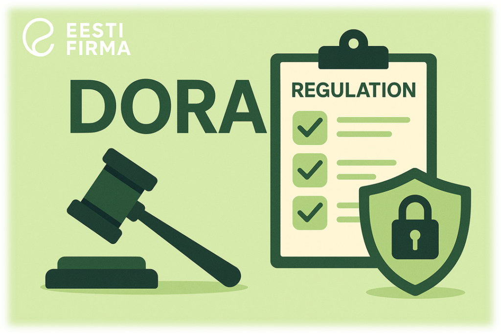 Graphic illustrating the concept and impact of the DORA Regulation on digital operational resilience in the EU.