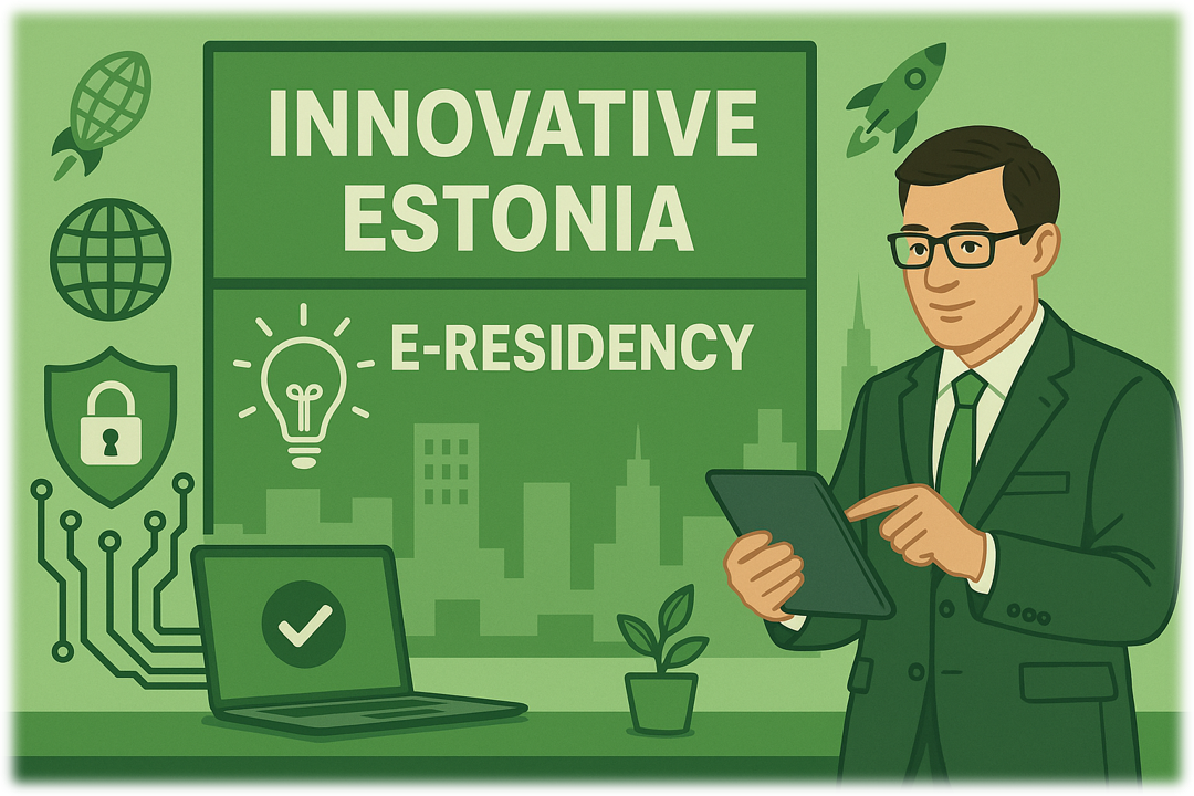 Ein Unternehmer unterzeichnet digital verschiedene Dokumente zur Firmenregistrierung in Estland, profitiert von niedrigen Gebühren, e-Residency und Zugang zum europäischen Markt.
