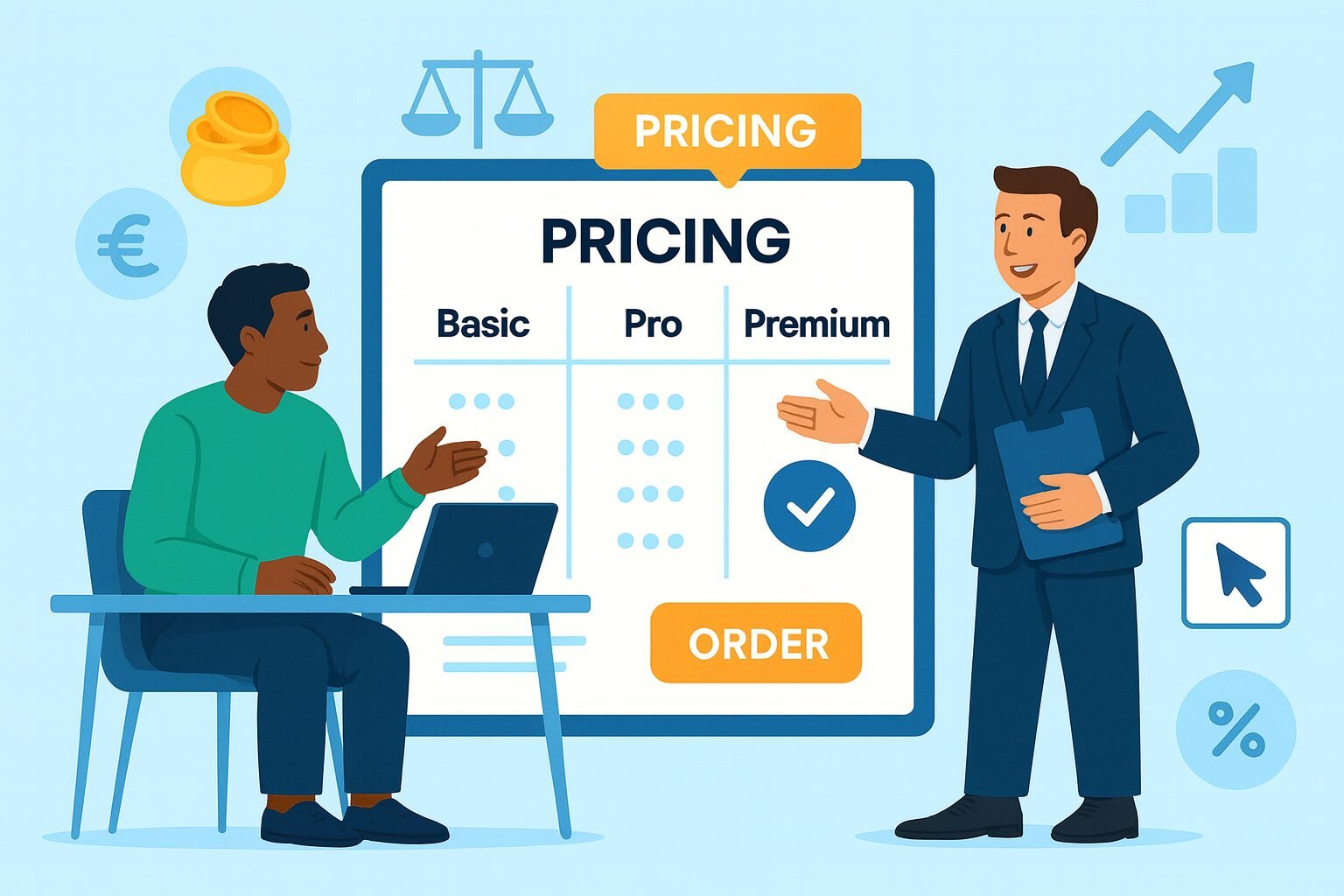 Pricing policy highlights structured costs, demonstrating openness, value, and compliance with professional business standards.