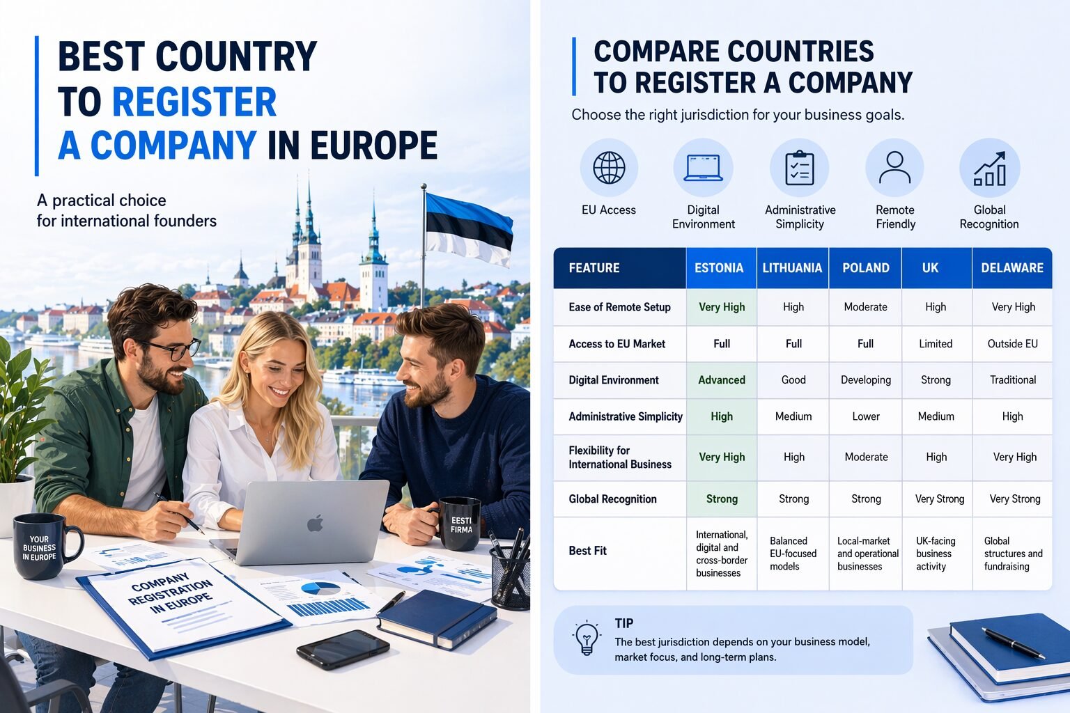 International founders discussing company registration in Europe with Estonia as a business destination