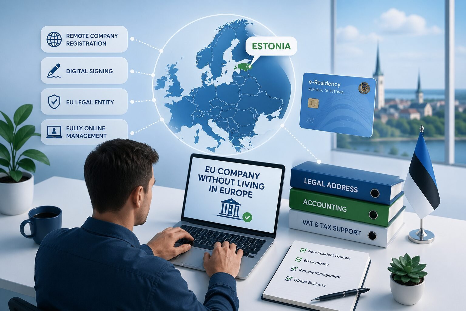 Non-resident founders discussing remote EU company formation and Estonia as a business base