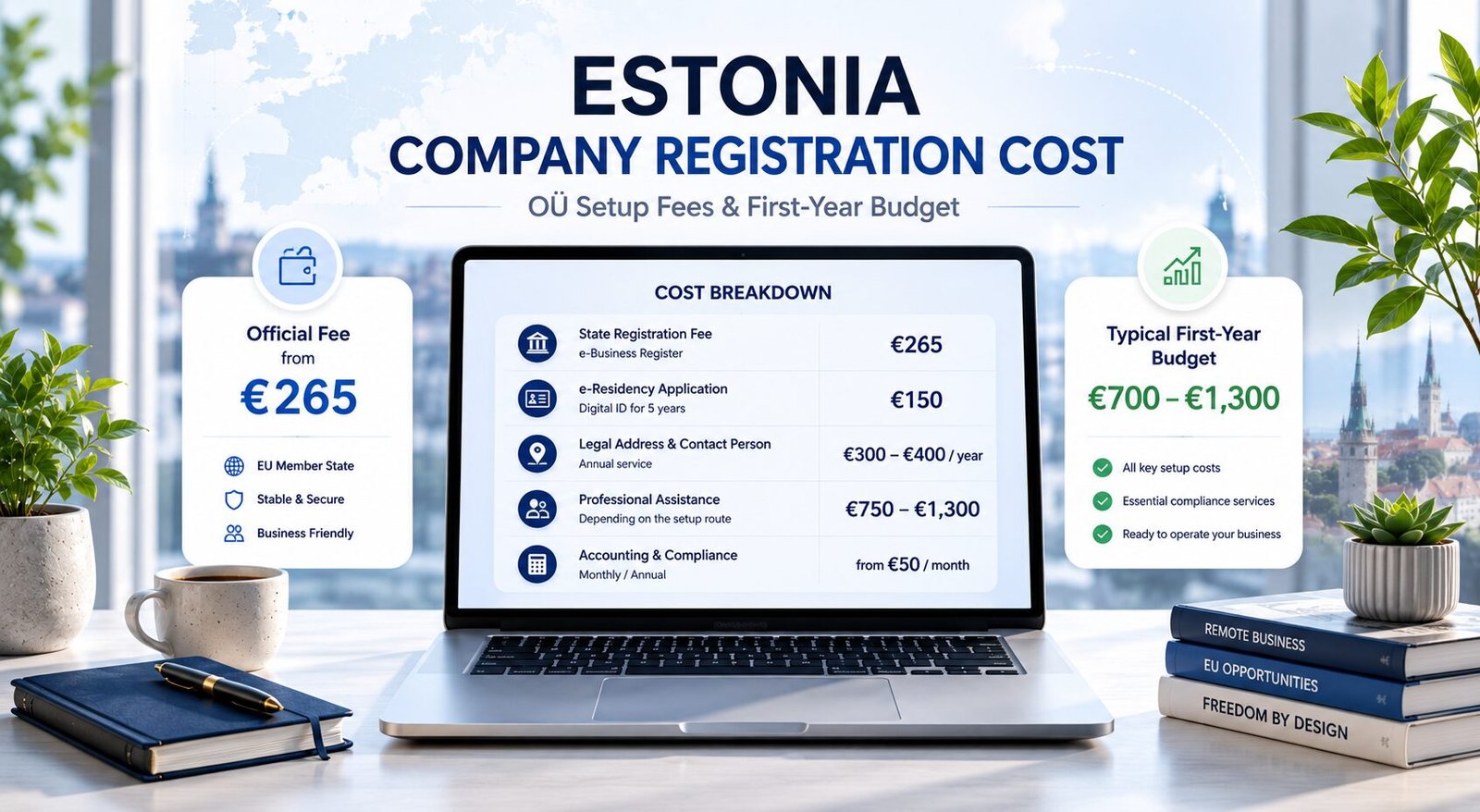 Cost of company registration in Estonia for an OÜ