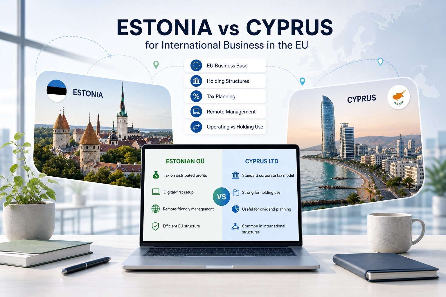 International founders comparing Estonia and Cyprus for EU tax holding structures and international business